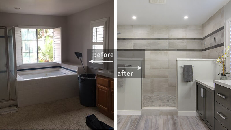 Contemporary bathroom before-and-after in San Diego